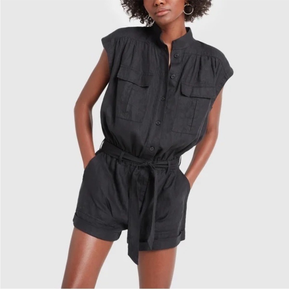 Frame Black Belted Linen Romper